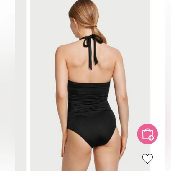 Victoria Secret Ruched Stomach Plunging Halter One Piece Swim Bathing Suit M - Picture 2 of 16